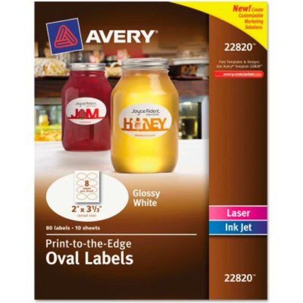 Avery Avery® Oval Easy Peel Labels, 2 x 3-1/3, Glossy White, 80/Pack 22820